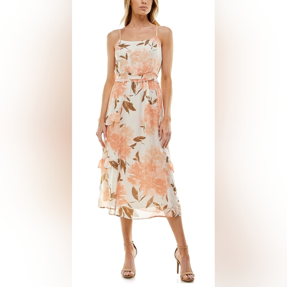 June & Hudson Chiffon Floral Ruffle Dress